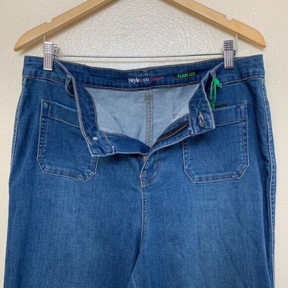 Style & Co Denim Womens Flare Bottom High Rise Jeans Size 16S Short in Blue - Picture 4 of 10